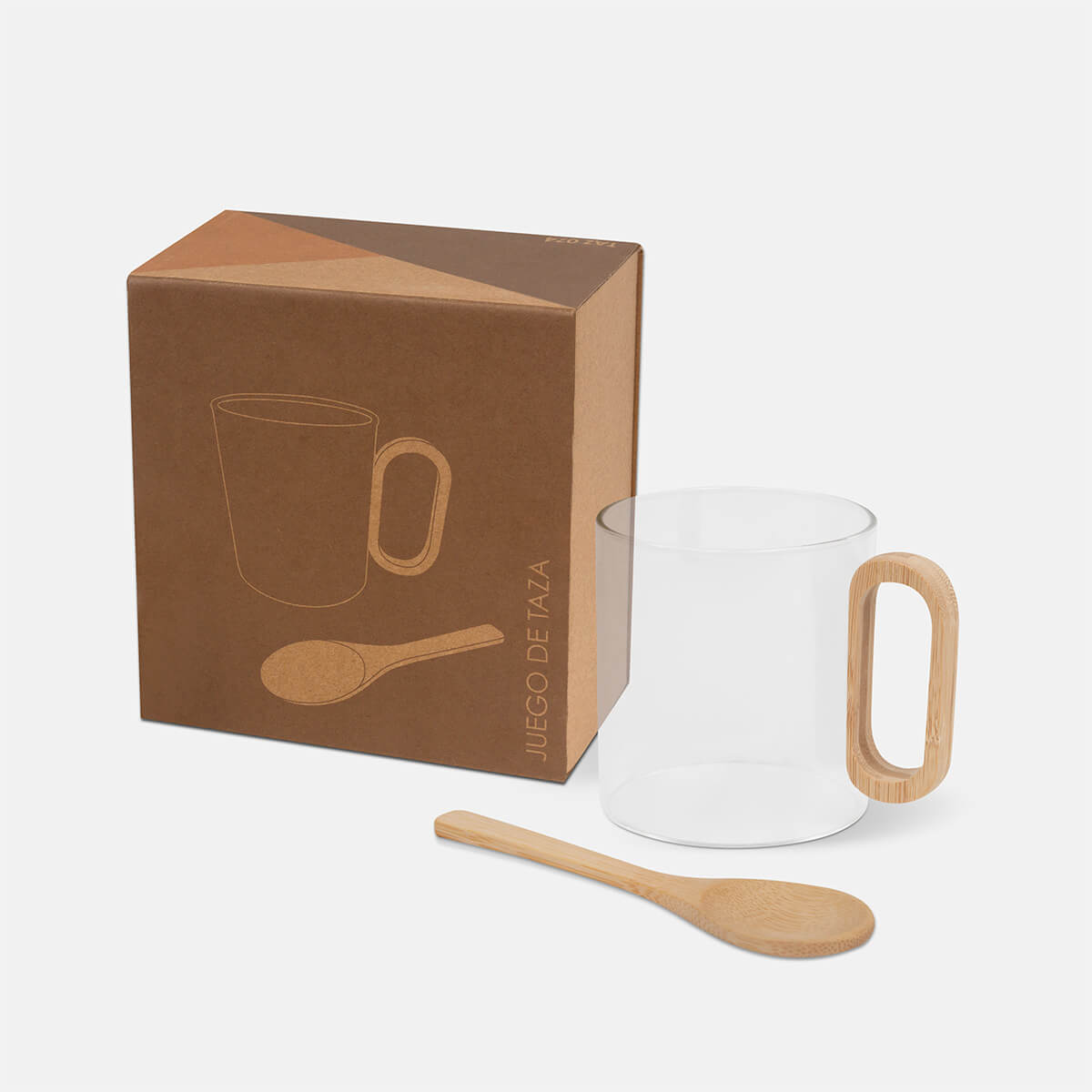 Taza Soki 400 ml de vidrio y asa de bambú personalizada con logo