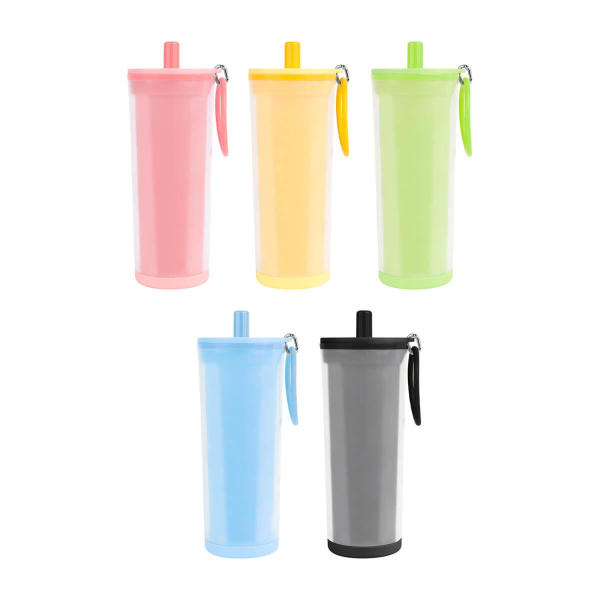 Termo Hunza 480 ml de plástico tipo vaso y asa para colgar impreso en serigrafía